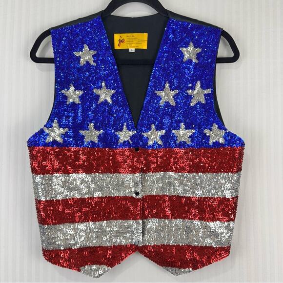 USA Sequined American Flag Vest Size Small Vintage Patriotic Festive 4th of July - Picture 1 of 5